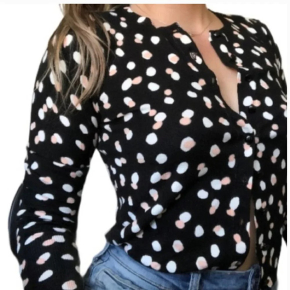 NEW Philosophy Dots Black and White Cardigan Sweater Size Small - Picture 2 of 7